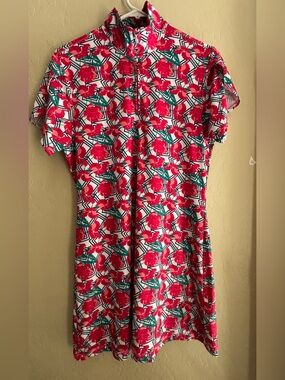 Bermuda Sands Short-Sleeve Women's Top in Red and Green ~ Women’s Med